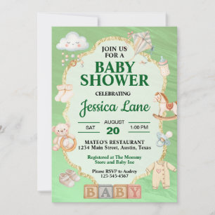 Invitación a la ducha de juguetes Pastel Green Bab