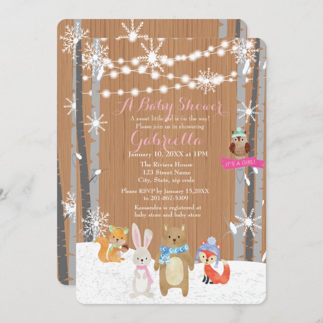 Invitación a la ducha de la bebé de Woodland Fores (Anverso / Reverso)