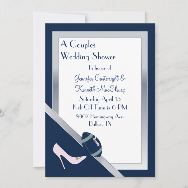 Invitación a la ducha de la boda azul de la Marina (Anverso)