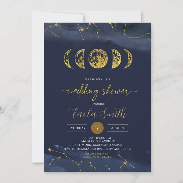 Invitación a la ducha de la boda celestial lunar (Anverso)
