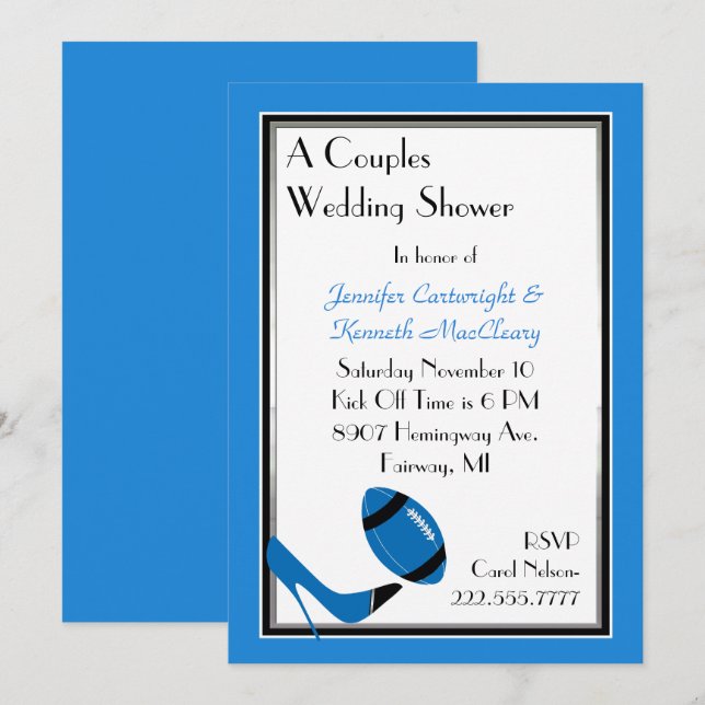 Invitación a la ducha de la boda de fútbol azul y  (Anverso / Reverso)