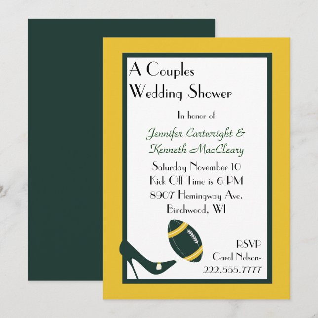 Invitación a la ducha de la boda de fútbol verde y (Anverso / Reverso)