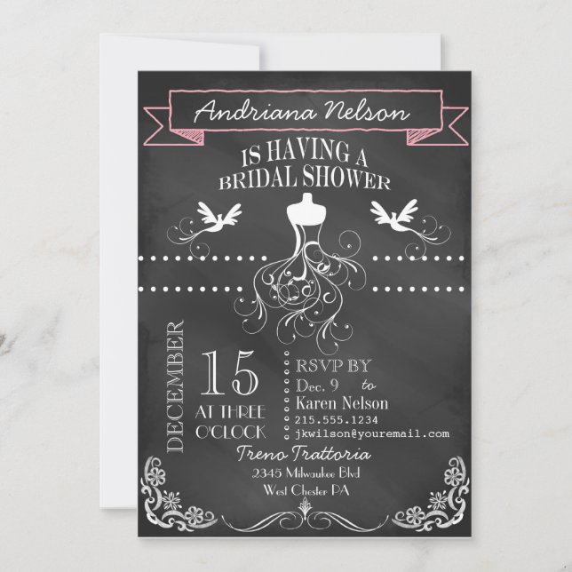 Invitación a la ducha de la boda de tablón rosa (Anverso)