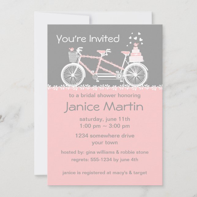 Invitación a la ducha de la boda en bicicleta tánd (Anverso)