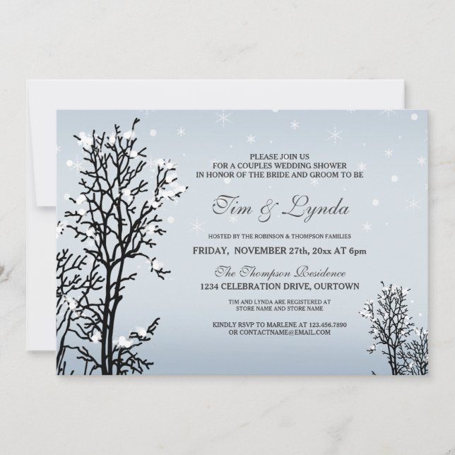 Invitación a la ducha de la boda Winter Wonderland (Anverso)