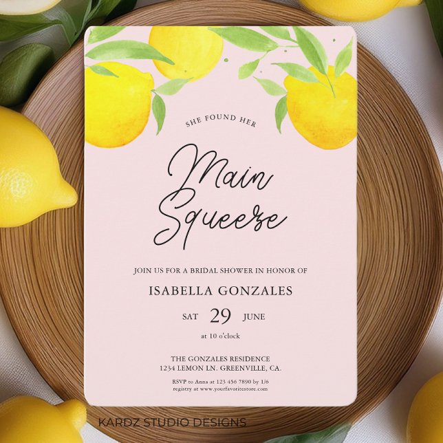Invitación a la ducha de la brida de citrus Main S (This citrus summer bridal shower invitation is shown in 5 x 7 inches. Other sizes available.)