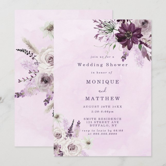 Invitación a la ducha de la ducha de la Boda Blanc (Anverso / Reverso)