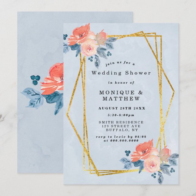 Invitación a la ducha de la ducha de la boda flora (Anverso / Reverso)