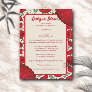 Invitación a la ducha de la flor del bebé rojo con