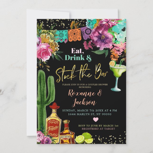 Invitación a la ducha de la floral mexicana Fiesta (Anverso)