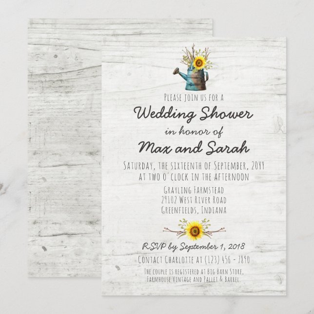 Invitación a la ducha de la granja Sunflower & Rus (Anverso / Reverso)