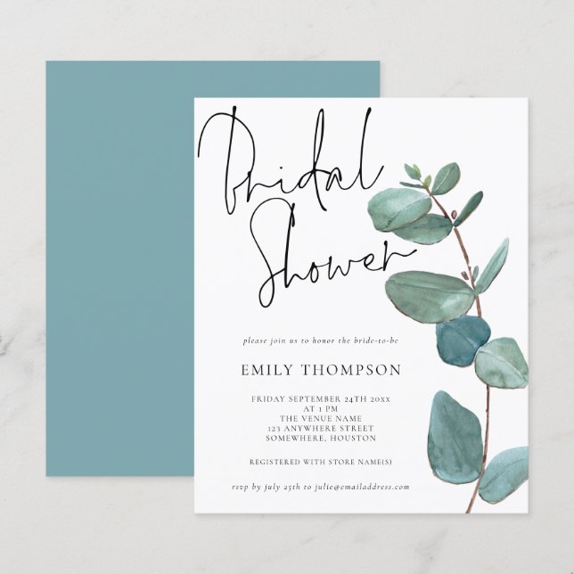 Invitación a la ducha de la hoja de eucalipto del  (Anverso / Reverso)