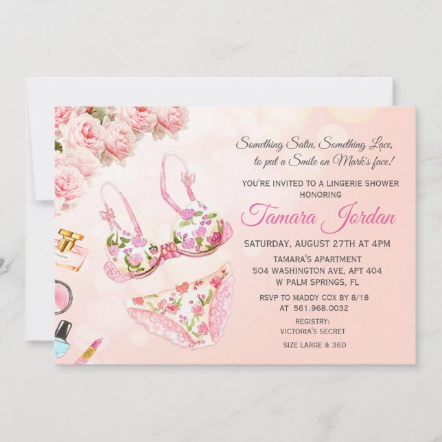 Invitación a la ducha de la lencería floral (Anverso)