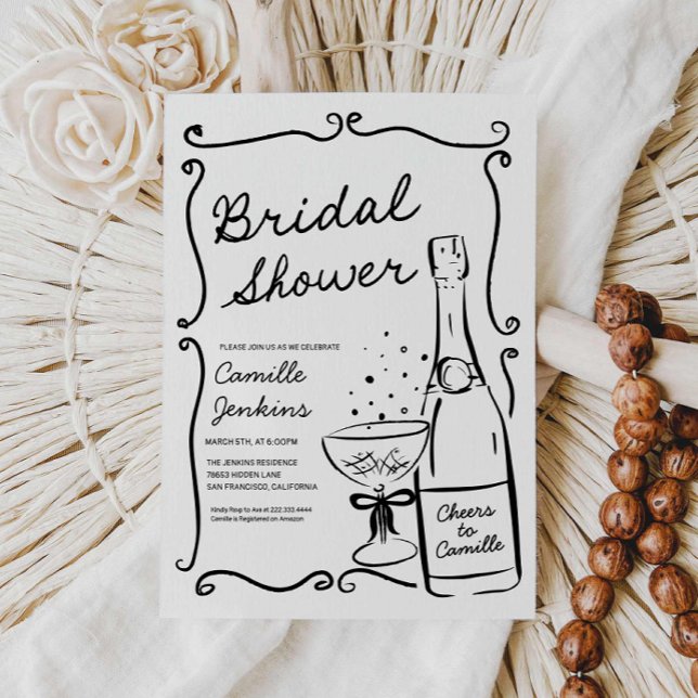 Invitación a la ducha de la mano de champagne Brid (Champagne Bubbly Bridal Shower Invitation)