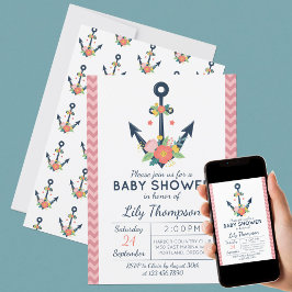 Invitación a la ducha de la niña con flores de la 