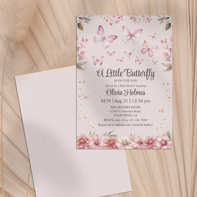 Invitación a la ducha de la niña con mariposa rosa (Pink Butterfly Baby Girl Shower Invitation)