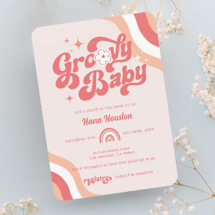 Invitación a la ducha de la niña con onda Retro Gr