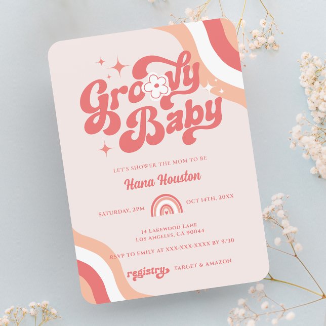 Invitación a la ducha de la niña con onda Retro Gr (Subido por el creador)