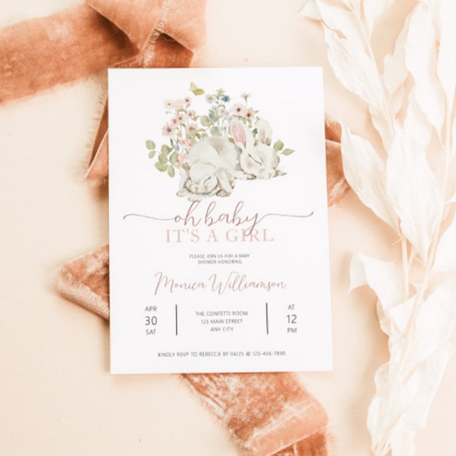 Invitación a la ducha de la niña confitada (Baby Bunny It's a Girl Shower Invite)