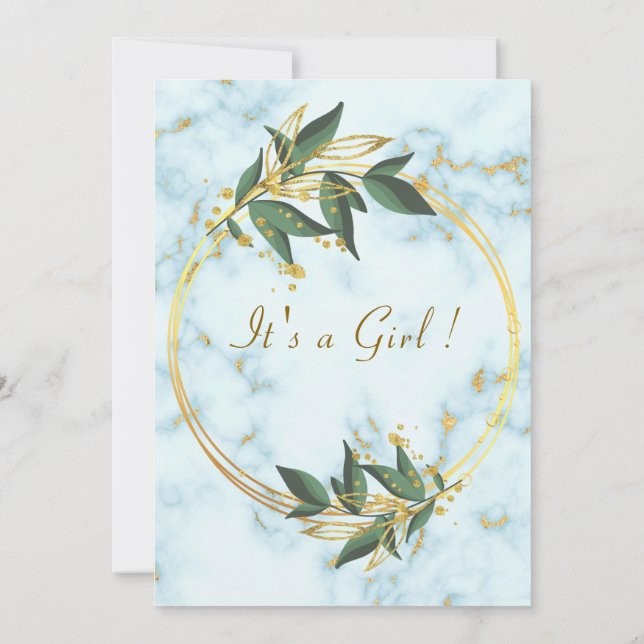 Invitación a la ducha de la niña de mármol blanco  (Reverso)