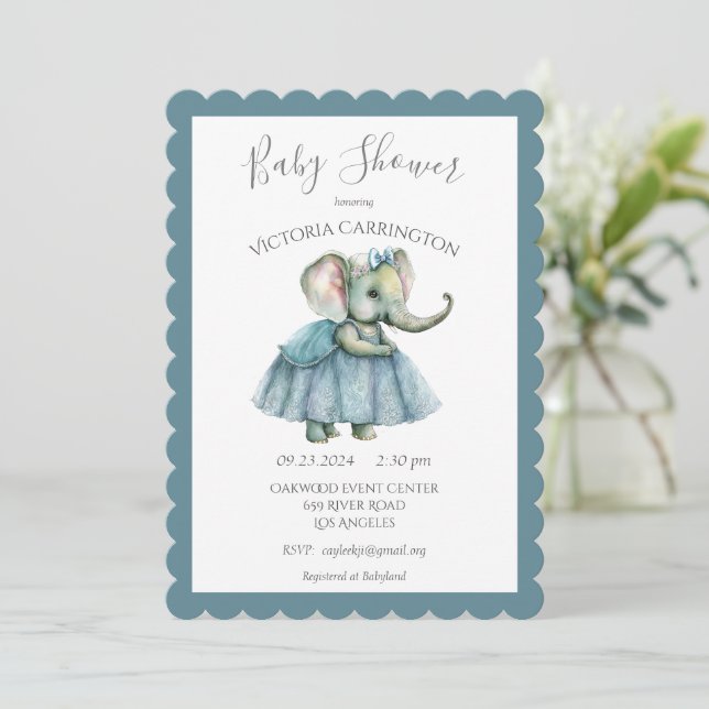 Invitación a la ducha de la niña elefante (Anverso de pie)