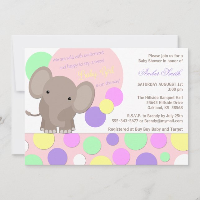 Invitación a la ducha de la niña elefante (Anverso)