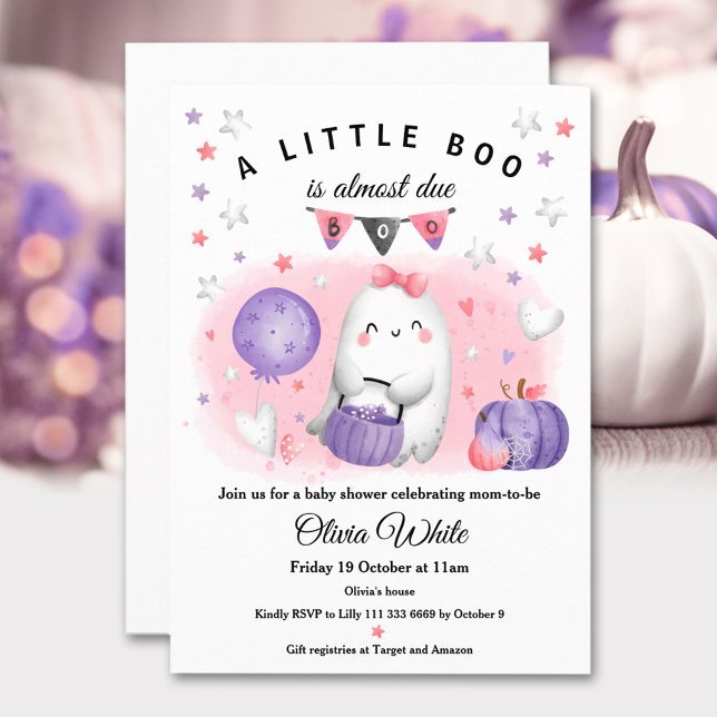 Invitación a la ducha de la niñita de Halloween (Halloween Little Boo Baby Girl Shower Invitation)