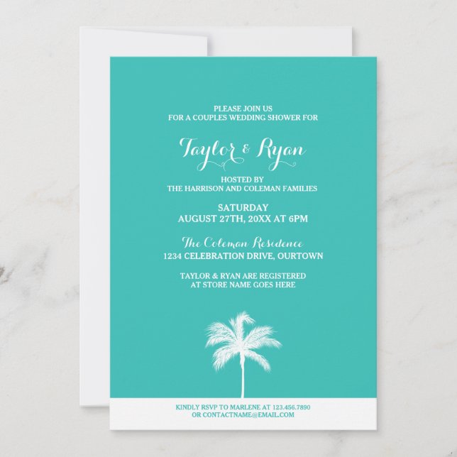Invitación a la ducha de la novia Aqua Parejas de  (Anverso)