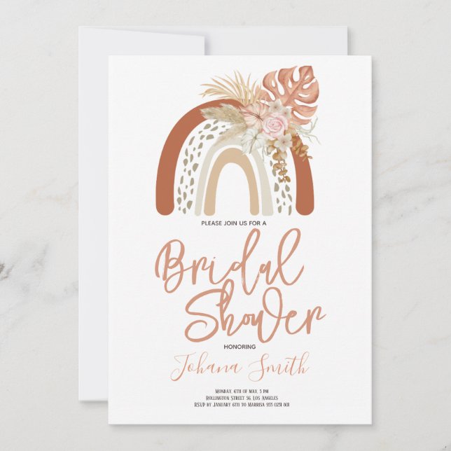 Invitación a la ducha de la novia arcoiris de Boho (Anverso)