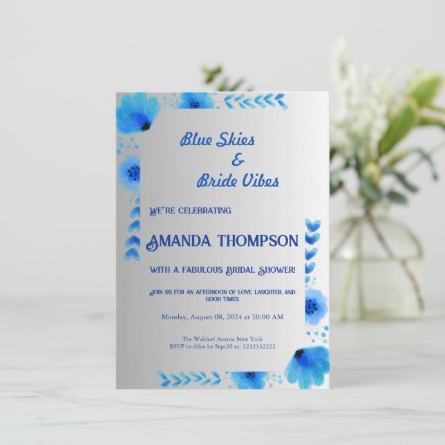 Invitación a la ducha de la novia azul dulce y cap (Anverso de pie)