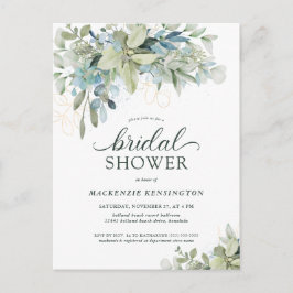 Invitación a la ducha de la novia azul verde Eucal