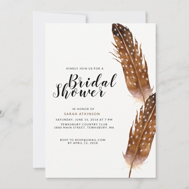 Invitación a la ducha de la novia con acuarela de  (Anverso)