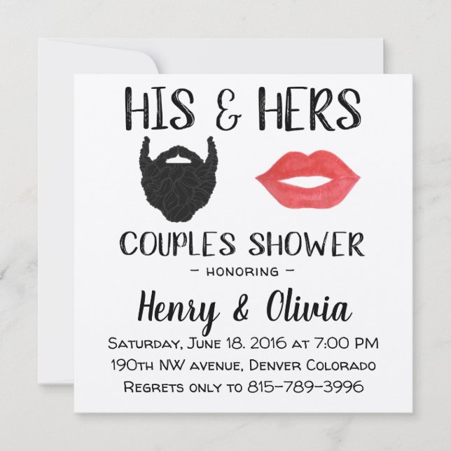 Invitación a la ducha de la novia con barba y labi (Anverso)