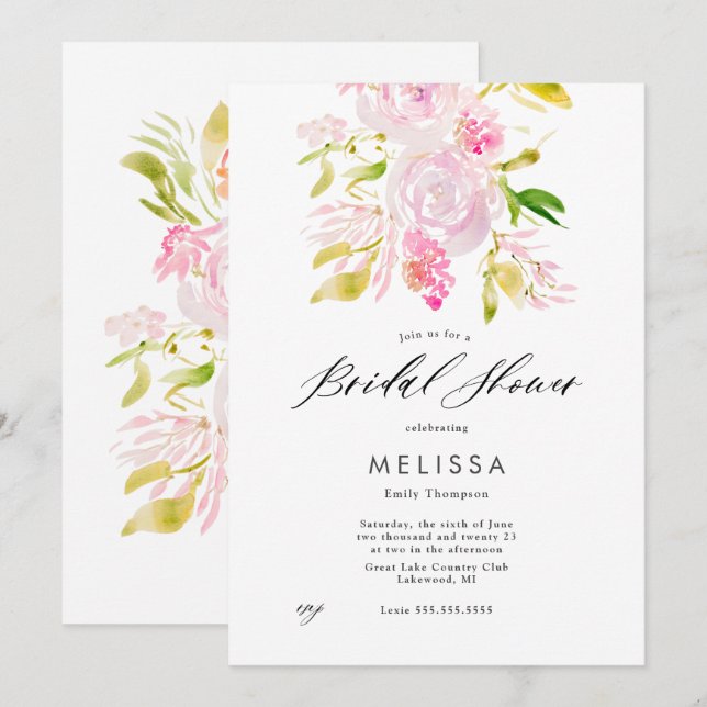 Invitación a la ducha de la novia con el bouquet d (Anverso / Reverso)