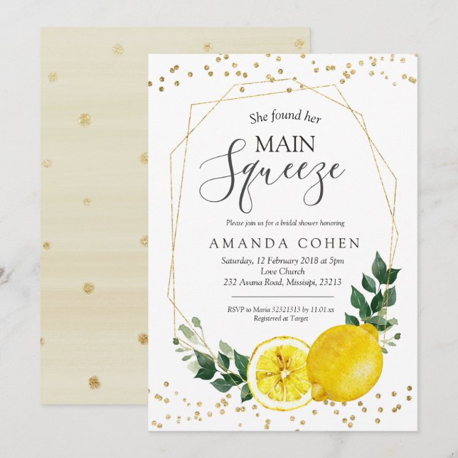 Invitación a la ducha de la novia con limón (Anverso / Reverso)