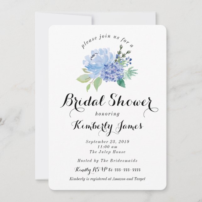 Invitación a la ducha de la novia de Blue Floral H (Anverso)