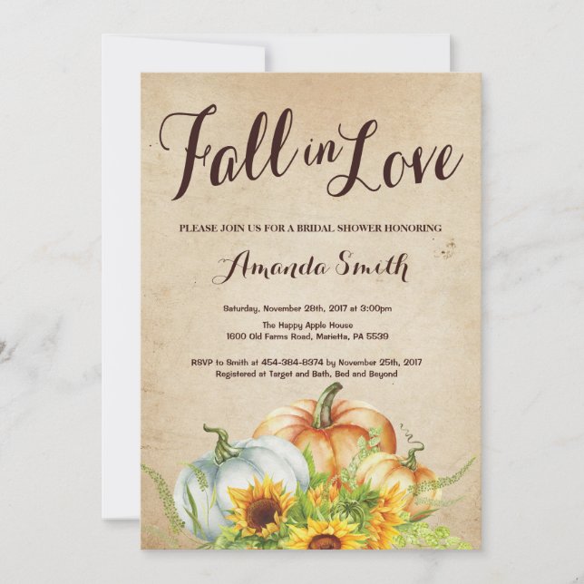 Invitación a la ducha de la novia de la calabaza d (Anverso)