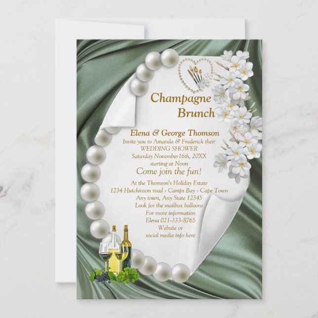 Invitación a la ducha de la novia de la seda verde (Anverso)