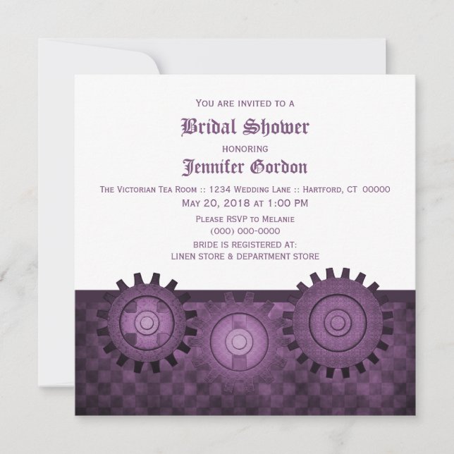 Invitación a la ducha de la novia de los engranaje (Anverso)