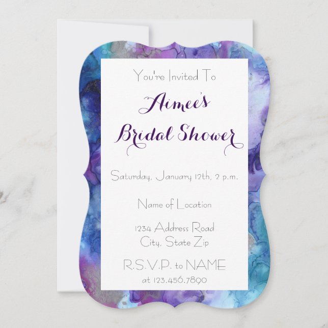 Invitación a la ducha de la novia de mármol morado (Anverso)