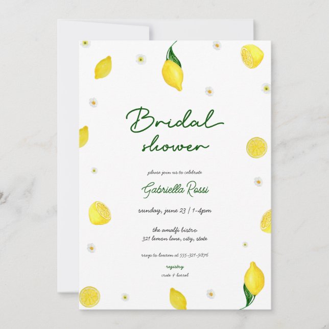 Invitación a la ducha de la novia del citrus limón (Anverso)