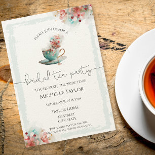 Invitación a la ducha de la novia del té acuarela 