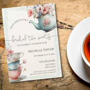 Invitación a la ducha de la novia del té acuarela 