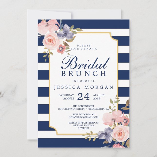 Invitación a la ducha de la novia en franjas de la (Anverso)