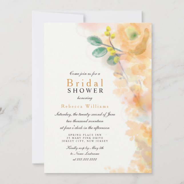 Invitación a la ducha de la novia floral amarilla (Anverso)