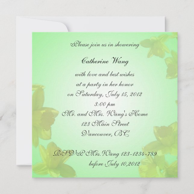 Invitación a la ducha de la novia, flores de tulip (Anverso)