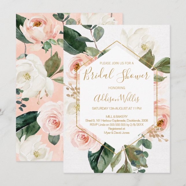 Invitación a la ducha de la novia geométrica flora (Anverso / Reverso)