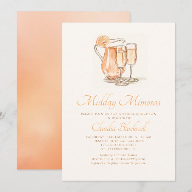 Invitación a la ducha de la novia Mimosas Luncheon (Anverso / Reverso)