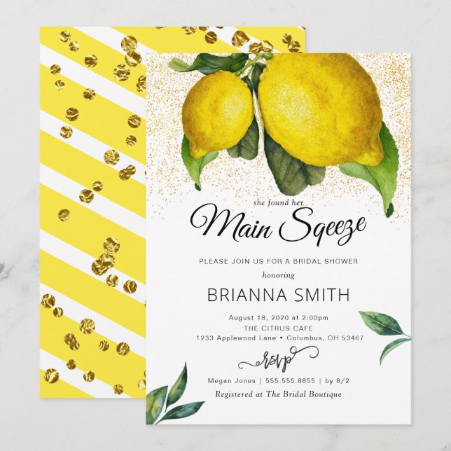 Invitación a la ducha de la novia moderna de Lemon (Anverso / Reverso)