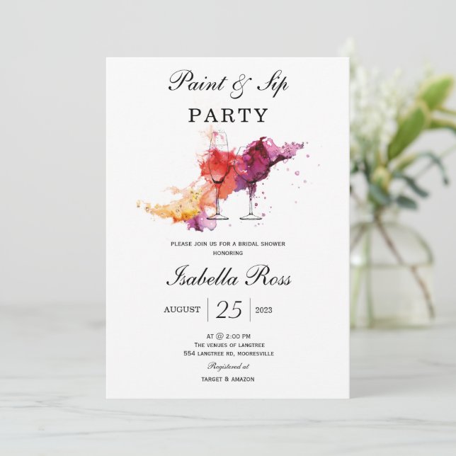Invitación a la ducha de la novia paint and Sip (Anverso de pie)